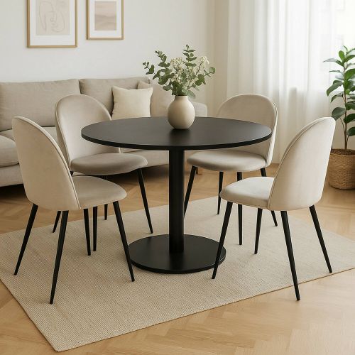 Set di 4 sedie Stinson, Poltrona rivestita in velluto, Sedia da pranzo imbottita, Seduta per riunioni, 51x54h82 cm, Panna