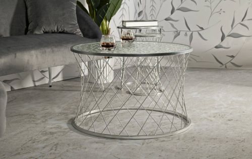 Set di 4 tavolini da salotto Ibar, Tavolo basso da caffè, Portariviste per divano, Ripiano da soggiorno, 70x70 h55 cm, Argento