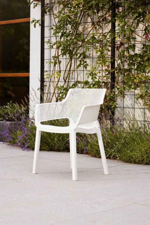 Set di 6 sedie da esterno Cavareno, Seggiola da giardino, Seduta outdoor multiuso, Panchina da giardino, 61x54 h79 cm, Bianco