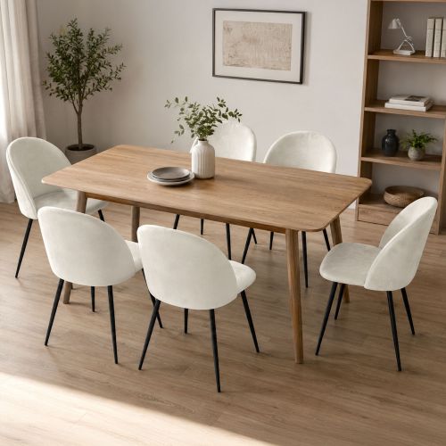 Set di 6 sedie moderne imbottite in velluto panna - Achito