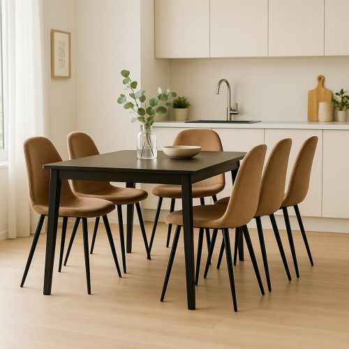 Set di 6 sedie Pismo, Poltrona rivestita in velluto, Sedia da pranzo imbottita, Seduta per riunioni, 45x56h87 cm, Beige