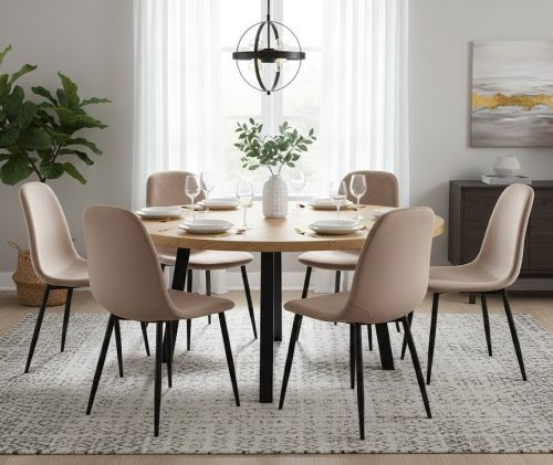 Set di 6 sedie Pismo, Poltrona rivestita in velluto, Sedia da pranzo imbottita, Seduta per riunioni, 45x56h87 cm, Tortora