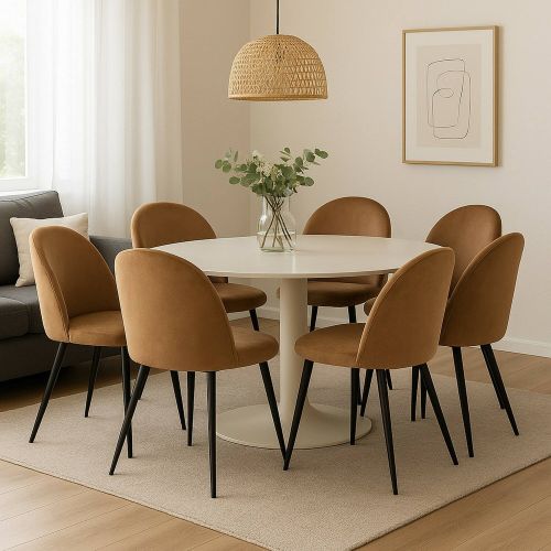Set di 6 sedie Stinson, Poltrona rivestita in velluto, Sedia da pranzo imbottita, Seduta per riunioni, 51x54h82 cm, Beige