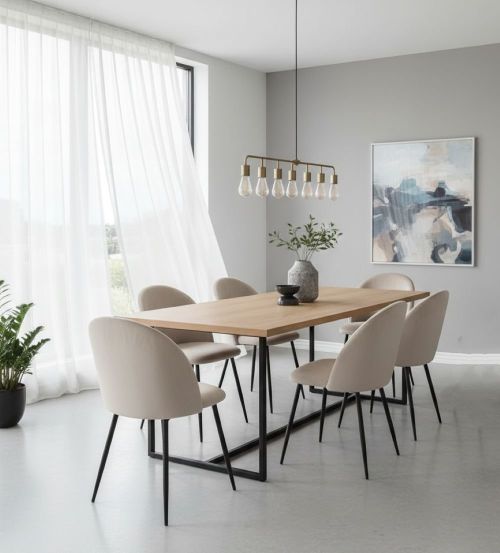 Set di 6 sedie Stinson, Poltrona rivestita in velluto, Sedia da pranzo imbottita, Seduta per riunioni, 51x54h82 cm, Grigio chiaro