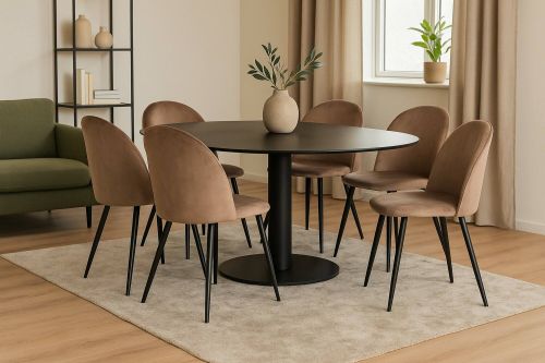 Set di 6 sedie Stinson, Poltrona rivestita in velluto, Sedia da pranzo imbottita, Seduta per riunioni, 51x54h82 cm, Tortora