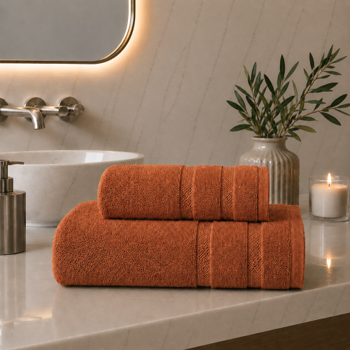 Set di Asciugamani Arancione 100% Cotone Egiziano Pettinato e Mercerizzato set da 2 - Saleneba Luxury