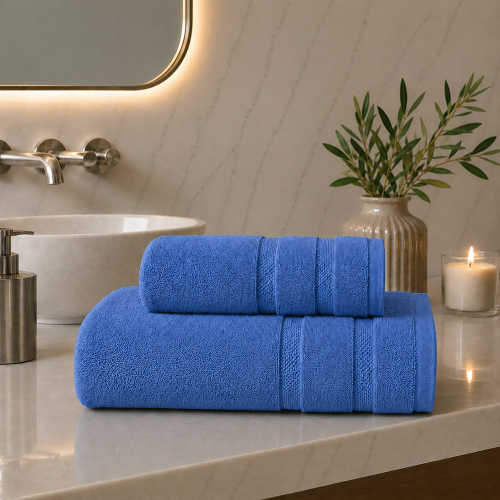 Set di Asciugamani Azzurro 100% Cotone Egiziano Pettinato e Mercerizzato set da 5 - Saleneba Luxury