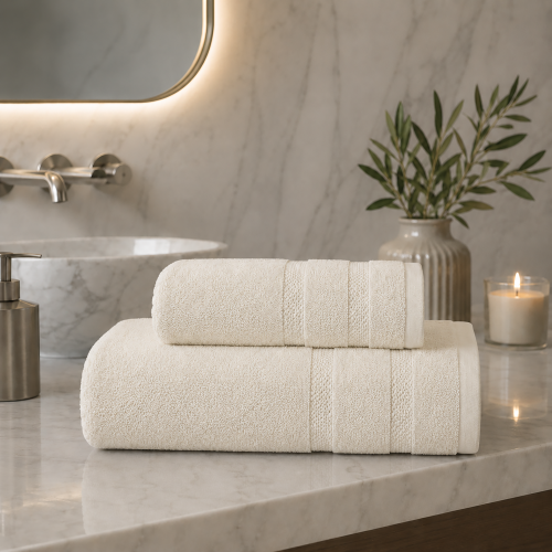 Set di Asciugamani Bianco Crema 100% Cotone Egiziano Pettinato e Mercerizzato set da 15 - Saleneba Luxury