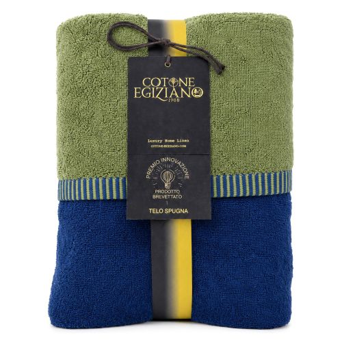 Set di Asciugamani blu Indaco Verde Menta 100% Cotone Egiziano a Fibra Lunga Pettinato set da 2 Reversibile - Sazaga Luxury
