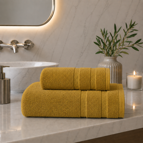 Set di Asciugamani Giallo Senape 100% Cotone Egiziano Pettinato e Mercerizzato set da 9 - Saleneba Luxury