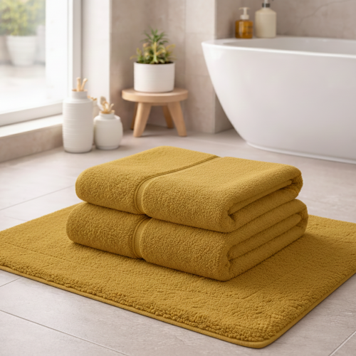 Set di Asciugamani Giallo Senape 100% Puro Cotone set da 2 - Sanenere Luxury