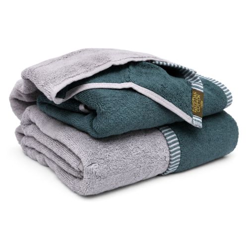 Set di Asciugamani Grigio Chiaro Grigio Scuro 100% Cotone Egiziano a Fibra Lunga Pettinato set da 2 Reversibile - Sazaga Luxury