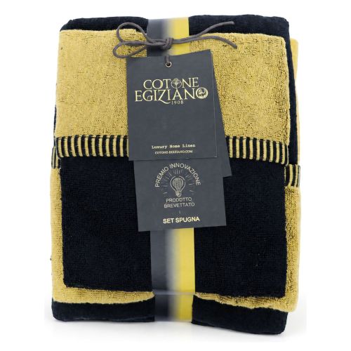Set di Asciugamani Nero oro 100% Cotone Egiziano a Fibra Lunga Pettinato set da 2 Reversibile, Colore Struttura oro - Sazaga Luxury