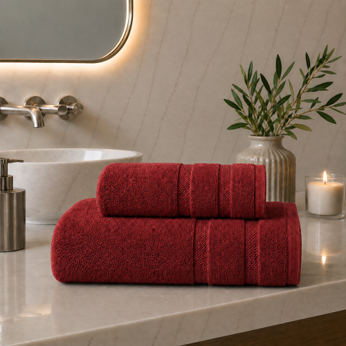 Set di Asciugamani Rosso Porpora 100% Cotone Egiziano Pettinato e Mercerizzato set da 3 - Saleneba Luxury