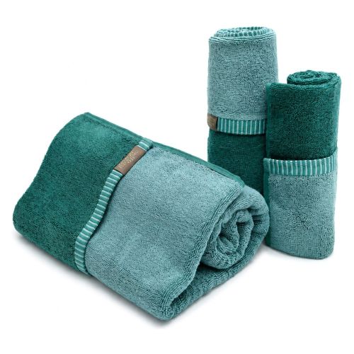 Set di Asciugamani Verde Acqua Verde Scuro 100% Cotone Egiziano a Fibra Lunga Pettinato set da 2 Reversibile - Sazaga Luxury