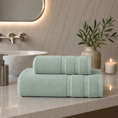 Set di Asciugamani Verde Salvia 100% Cotone Egiziano Pettinato e Mercerizzato set da 8 - Saleneba Luxury
