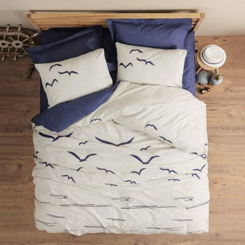 Set di copripiumino matrimoniale e 2 federe North Kingsville, Blu e Bianco, 240x220 cm
