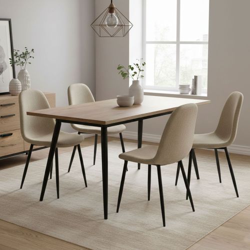 Set di Sedie Beige Nero 4 Sedie Imbottito, Effetto Corda - Zambrone