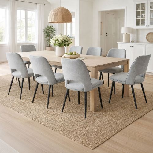 Set di Sedie Grigio Chiaro Nero 8 Sedie Imbottito, Sfumatura Colore Struttura Chiaro - Staffolo