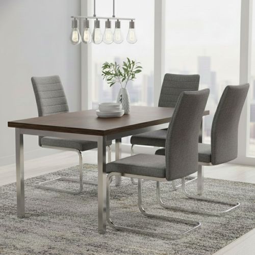 Set di Sedie Grigio Grigio 4 Sedie Imbottito, Materiale Struttura in Tessuto - Quintano