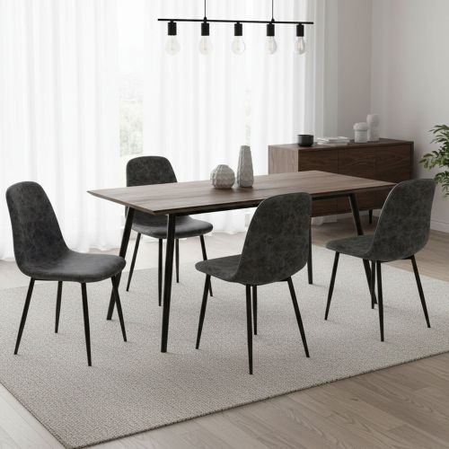 Set di Sedie Grigio Scuro Nero 4 Sedie Effetto Invecchiato, Imbottito - Ispani