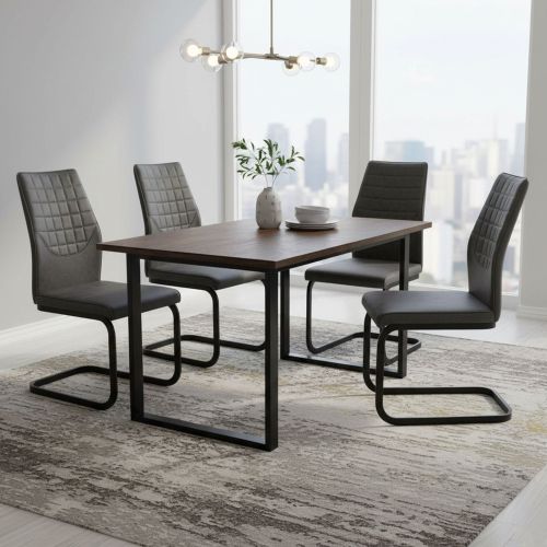 Set di Sedie Grigio Scuro Nero 4 Sedie Effetto Velluto, Imbottito - Quintano