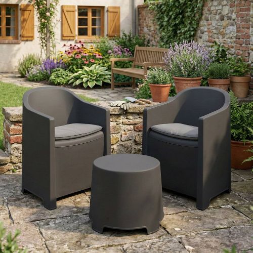 Set giardino economico 2 poltrone effetto liscio antracite - Artax