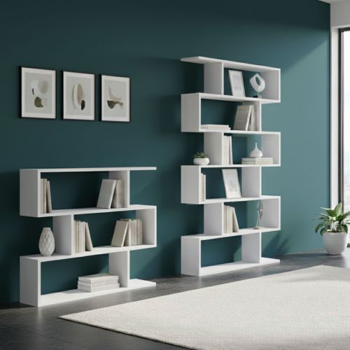Set Libreria Bianco Modulabile 9 Ripiani, Installazione a Muro - Jesolo