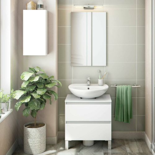 Set Mobili Bagno Bianco Lucido 2 Cassetti 2 Ripiani, Un'anta - Frisa