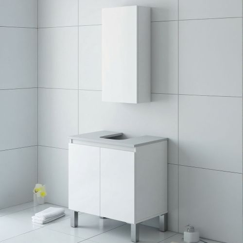 Set Mobili Bagno Bianco Lucido 3 Ripiani 3 Ante, 5 Vani - Vignola