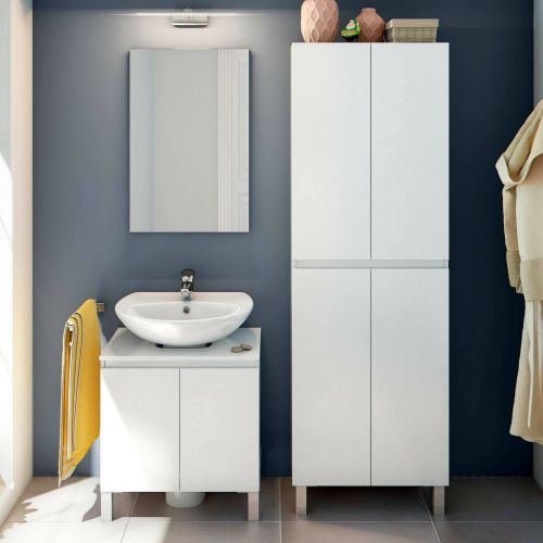 Set Mobili Bagno Bianco Lucido 4 Ripiani 6 Ante, 7 Vani - Trevico