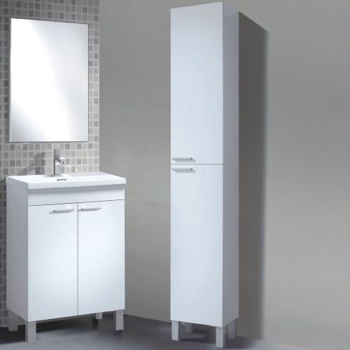 Set Mobili Bagno Bianco Lucido Specchio Incluso 2 Ripiani, 4 Ante - Tradate