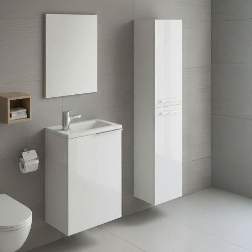 Set Mobili Bagno Bianco Lucido Specchio Incluso 3 Ripiani, 3 Ante - Caiolo