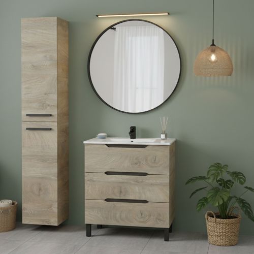 Set Mobili Bagno Marrone Quercia 3 Cassetti 2 Ripiani, 2 Ante - Sortino