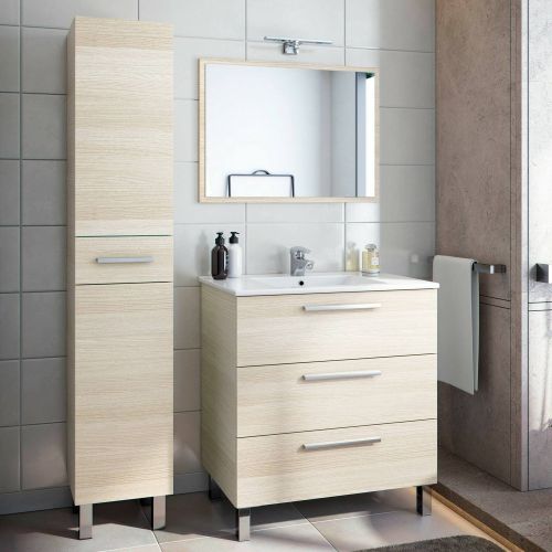 Set Mobili Bagno Marrone Rovere Specchio Incluso 4 Cassetti, 2 Ripiani - Nomaglio