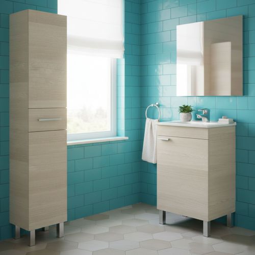 Set Mobili Bagno Marrone Rovere un Cassetto 3 Ripiani, 3 Ante - Trivento