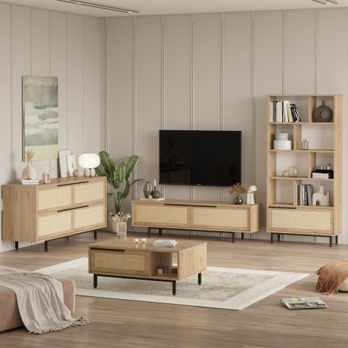 Set Mobili da Soggiorno Beige Marrone Rovere Modulabile 16 Ripiani, 8 Ante - Suardi