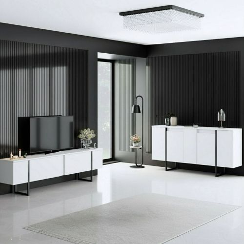 Set Mobili da Soggiorno Bianco Nero Modulabile 4 Ripiani, 10 Vani - Pignano
