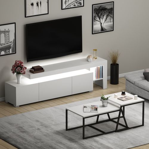 Set Mobili da Soggiorno Bianco Nero Modulabile 4 Ripiani, Apertura a Ribalta - Gizzeria