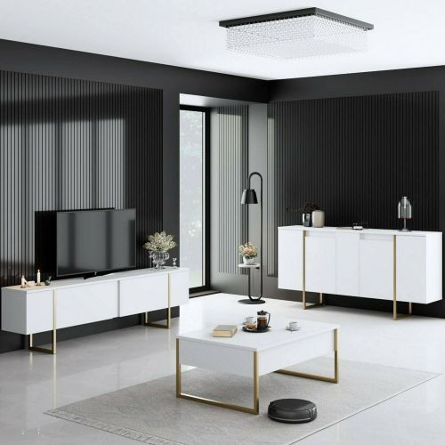 Set Mobili da Soggiorno Bianco oro Modulabile 4 Ripiani, Apertura Battente, a Ribalta - Pignano