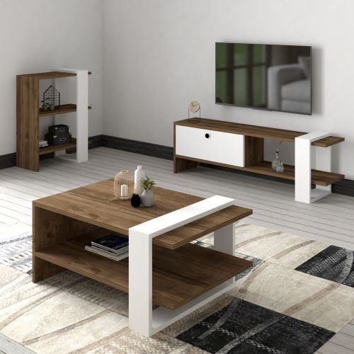 Set Mobili da Soggiorno Marrone Noce Bianco Modulabile 7 Ripiani, Un'anta - Mazzano