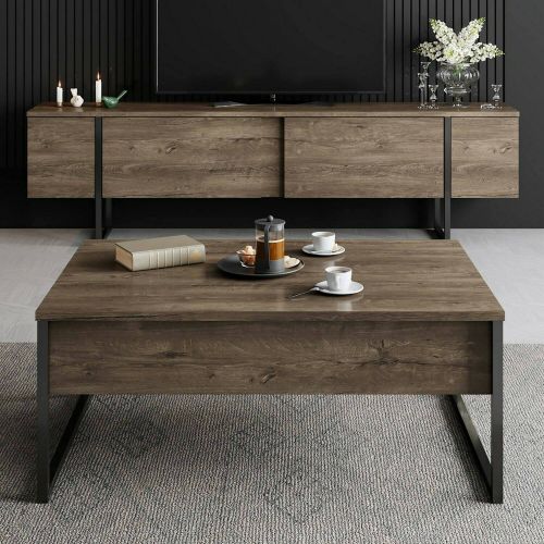 Set Mobili da Soggiorno Marrone Noce Nero Modulabile 2 Ante, 2 Vani - Mornasco