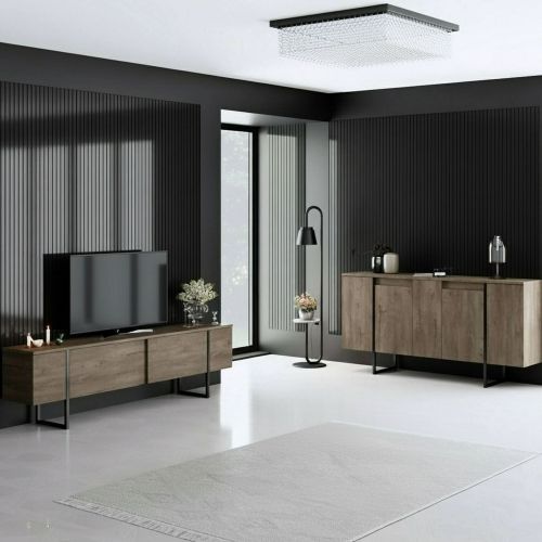 Set Mobili da Soggiorno Marrone Noce Nero Modulabile 4 Ripiani, Apertura Battente, a Ribalta - Pignano