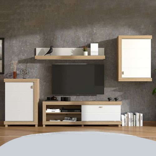 Set Mobili da Soggiorno Marrone Opaco Bianco Rovere Modulabile 7 Ripiani, Apertura Battente, a Ribalta - Urbe