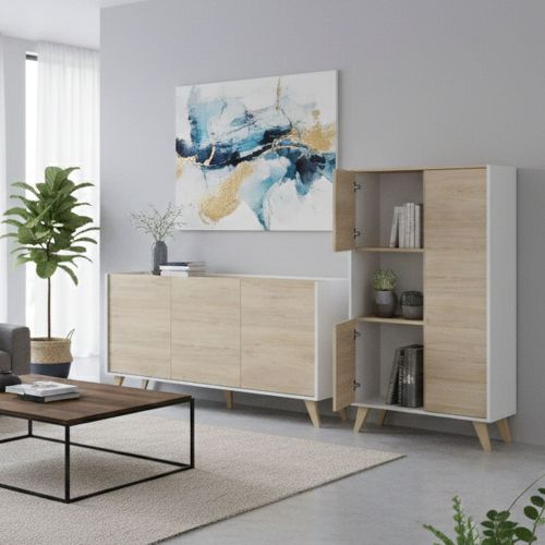 Set Mobili da Soggiorno Marrone Rovere Bianco 7 Ripiani Modulabile, Apertura Battente - Literno