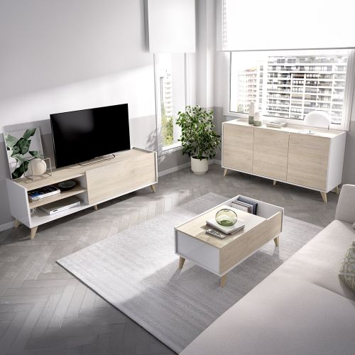 Set Mobili da Soggiorno Marrone Rovere Bianco Cassetti Modulabile, 4 Ripiani - Tellur