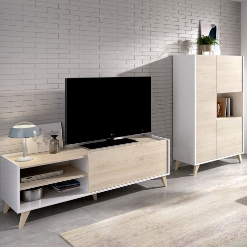Set Mobili da Soggiorno Marrone Rovere Bianco Cassetti Modulabile, 5 Ripiani - Sutter