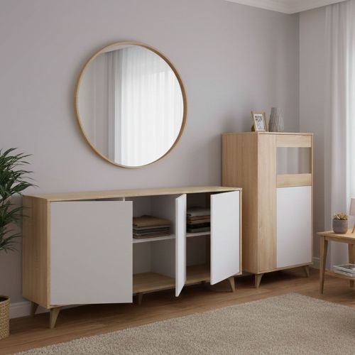 Set Mobili da Soggiorno Marrone Rovere Bianco Modulabile 8 Ripiani, 6 Ante - Leverano