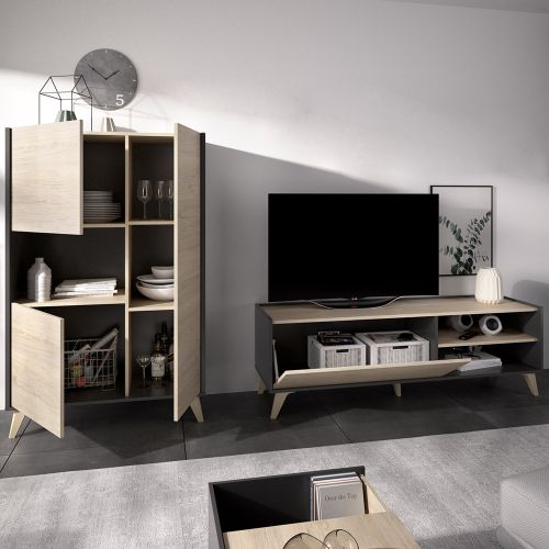 Set Mobili da Soggiorno Marrone Rovere Nero Antracite Cassetti Modulabile, 5 Ripiani - Tulare