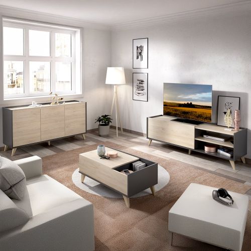 Set Mobili da Soggiorno Marrone Rovere Nero Antracite Cassetti Modulabile, 5 Ripiani - Tuscola